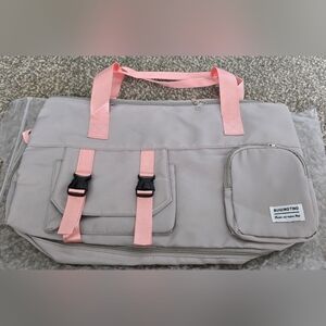 Gray and Pink Women’s Tote Bag with Front Pockets